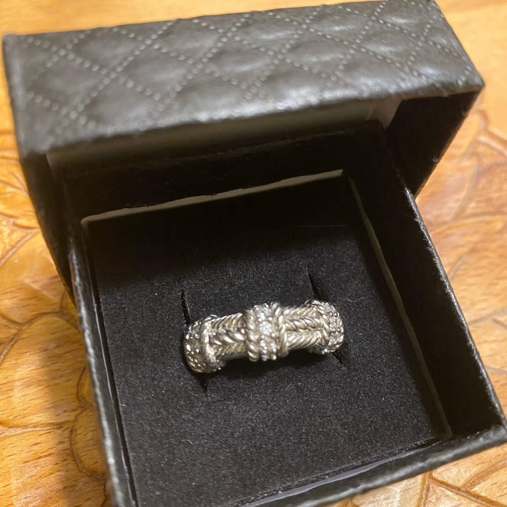 Judith Ripka Sterling Silver Rope Ring with CZs